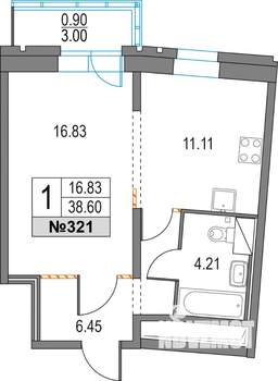 1-к квартира, строящийся дом, 39м2, 4/25 этаж