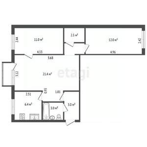 3-к квартира, вторичка, 60м2, 2/5 этаж