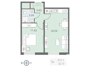 1-к квартира, вторичка, 37м2, 17/23 этаж