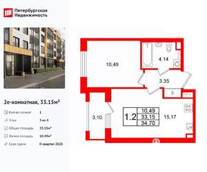 1-к квартира, вторичка, 33м2, 3/4 этаж