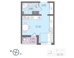 Студия квартира, строящийся дом, 26м2, 19/25 этаж