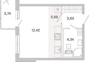 Студия квартира, вторичка, 27м2, 2/5 этаж