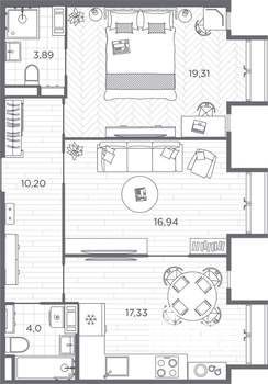 2-к квартира, строящийся дом, 71м2, 9/9 этаж