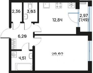 1-к квартира, вторичка, 51м2, 2/9 этаж
