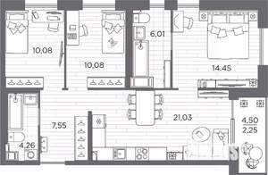 3-к квартира, вторичка, 76м2, 18/25 этаж