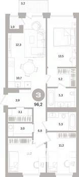 3-к квартира, вторичка, 96м2, 4/10 этаж