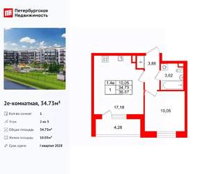 1-к квартира, вторичка, 35м2, 2/5 этаж