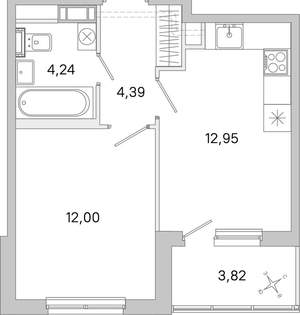 1-к квартира, вторичка, 36м2, 5/5 этаж