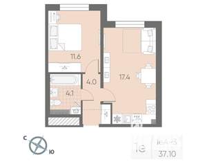 1-к квартира, вторичка, 37м2, 3/4 этаж