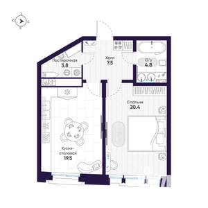 1-к квартира, вторичка, 56м2, 2/9 этаж