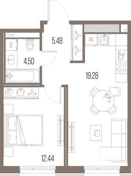 1-к квартира, вторичка, 42м2, 10/10 этаж