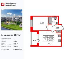 1-к квартира, вторичка, 32м2, 2/5 этаж