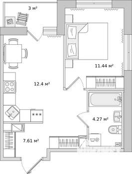 1-к квартира, вторичка, 39м2, 15/16 этаж