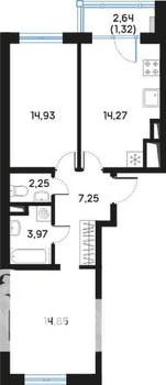 2-к квартира, вторичка, 59м2, 2/9 этаж