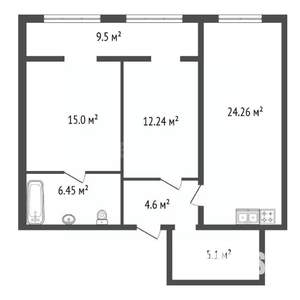 2-к квартира, вторичка, 68м2, 12/15 этаж
