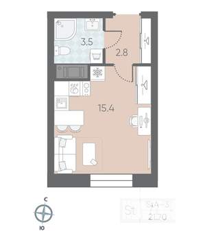Студия квартира, вторичка, 22м2, 10/10 этаж