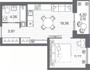 1-к квартира, вторичка, 42м2, 2/25 этаж