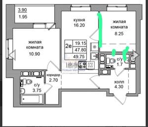 2-к квартира, вторичка, 49м2, 24/25 этаж