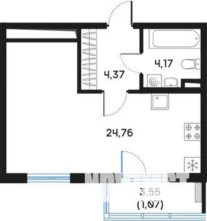 Студия квартира, вторичка, 35м2, 4/9 этаж