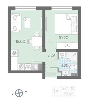 1-к квартира, вторичка, 31м2, 24/25 этаж