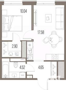 1-к квартира, строящийся дом, 40м2, 3/10 этаж