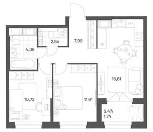 2-к квартира, вторичка, 56м2, 19/24 этаж