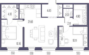 2-к квартира, строящийся дом, 60м2, 2/10 этаж