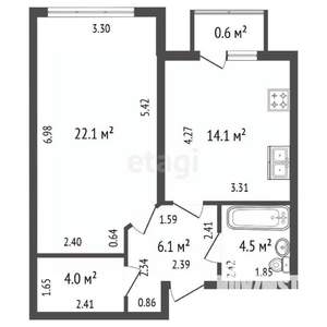1-к квартира, вторичка, 51м2, 2/7 этаж