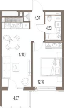 1-к квартира, строящийся дом, 39м2, 7/10 этаж
