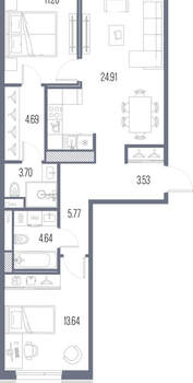 2-к квартира, вторичка, 72м2, 3/10 этаж