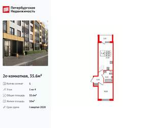 1-к квартира, вторичка, 36м2, 1/4 этаж