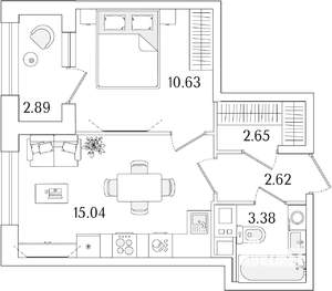 1-к квартира, строящийся дом, 36м2, 13/15 этаж