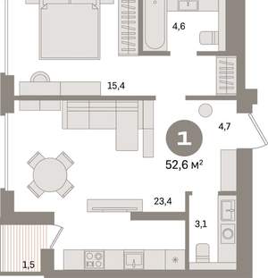 1-к квартира, вторичка, 53м2, 3/17 этаж