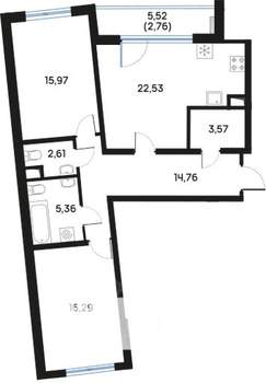 2-к квартира, вторичка, 84м2, 3/9 этаж