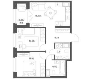 2-к квартира, вторичка, 56м2, 23/24 этаж