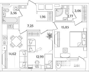 2-к квартира, строящийся дом, 64м2, 10/17 этаж