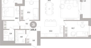 3-к квартира, вторичка, 107м2, 7/17 этаж