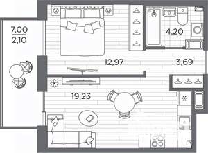 1-к квартира, вторичка, 42м2, 5/7 этаж