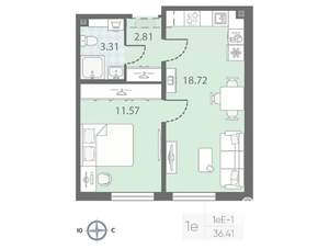1-к квартира, вторичка, 36м2, 14/22 этаж