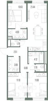 3-к квартира, строящийся дом, 79м2, 7/10 этаж