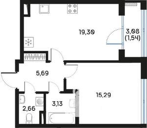 1-к квартира, вторичка, 48м2, 3/9 этаж
