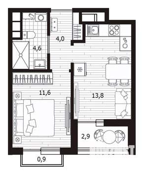 1-к квартира, вторичка, 34м2, 11/14 этаж