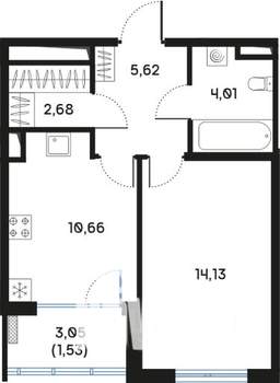 1-к квартира, вторичка, 40м2, 2/9 этаж