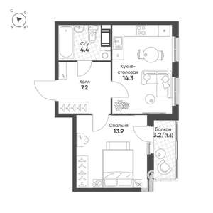 1-к квартира, вторичка, 41м2, 8/12 этаж