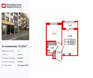 1-к квартира, вторичка, 33м2, 4/4 этаж
