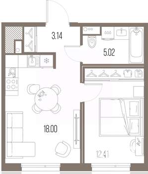 1-к квартира, строящийся дом, 39м2, 7/10 этаж