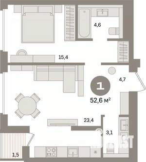 1-к квартира, вторичка, 53м2, 5/16 этаж