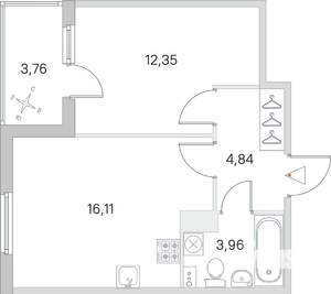 1-к квартира, вторичка, 39м2, 2/4 этаж