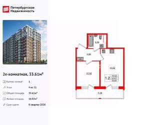 1-к квартира, вторичка, 34м2, 4/11 этаж