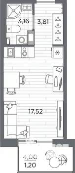 Студия квартира, вторичка, 26м2, 2/7 этаж